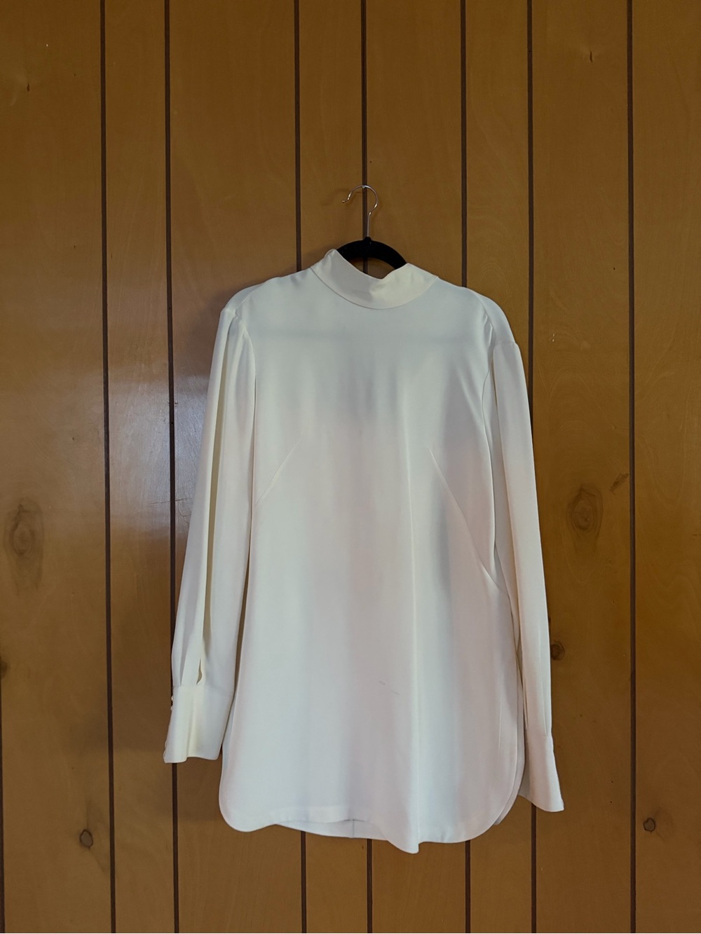 Alexander McQueen Cream High-Neck Long Sleeve Silk Blouse Pearl Buttons